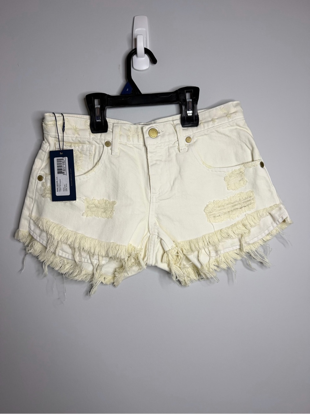 Ramy Brook White/Cream Christy Boyfriend Distressed Fringe Denim Shorts